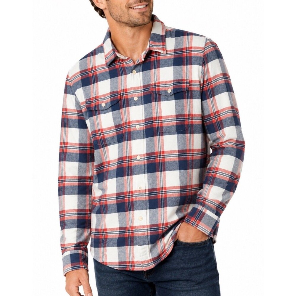 American Eagle Outfitters Flannel Shirt Men's XXL Red White Blue Plaid Button Up